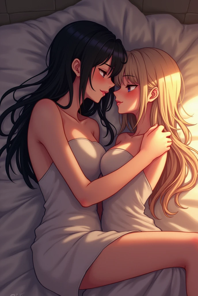 anime、Two Girls、nsfw、Lesbian、Naughty、H、NUDE、bed、kiss