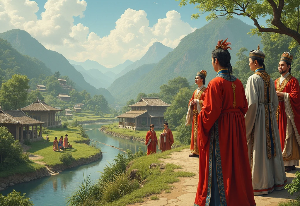 A group of royal mandarins in the Nguyen Dynasty visited a poor village.