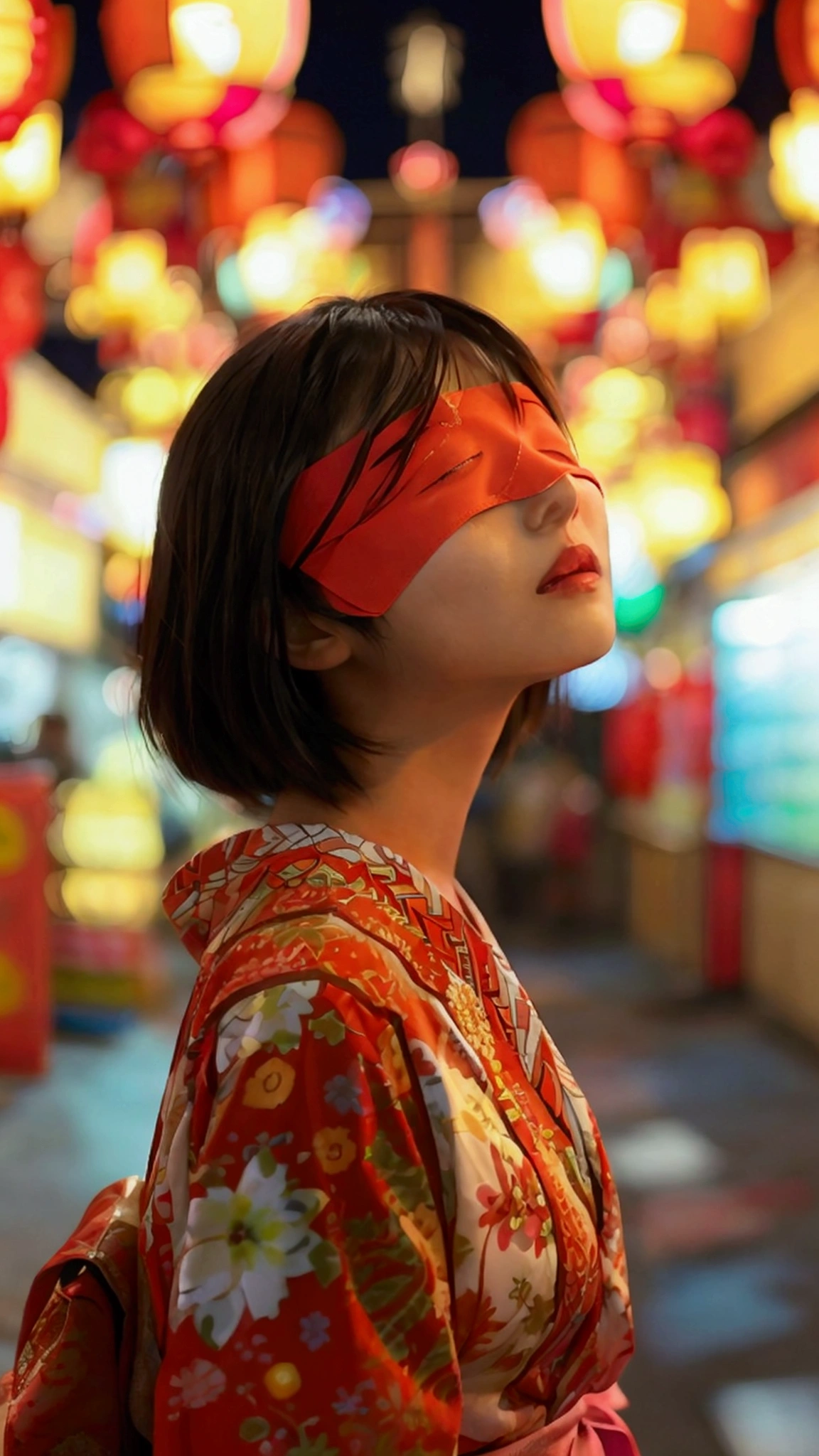 Street snap Japanese women PUMat shirt 1 girl, Blindfold