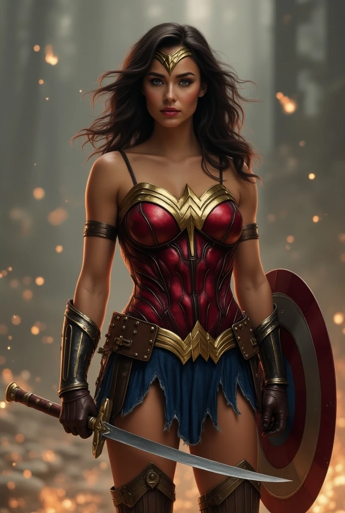 Art image of Anna De Armas as Wonder Woman, busty, beautiful, black hair, large breasts, ancient Athens background, by Louis Royo, Boris Vallejo, Frank Frazetta, extreme focus, sharp details, sexy, oily skin, sexy, naughty, dynamic pose