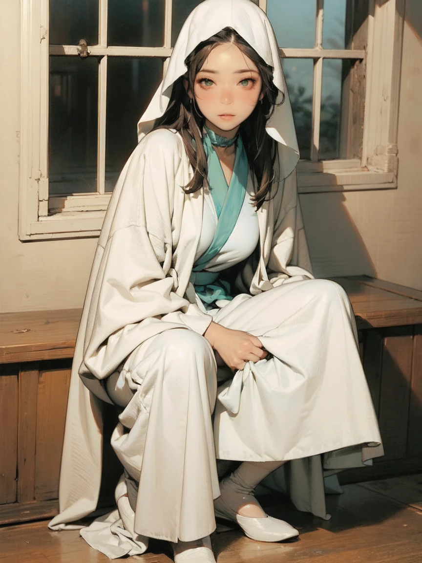 standing alone  kyoukai   looking at viewer headband  extremely beautiful girl posing perfect face detailed  perfect body detailed beautiful art work full body