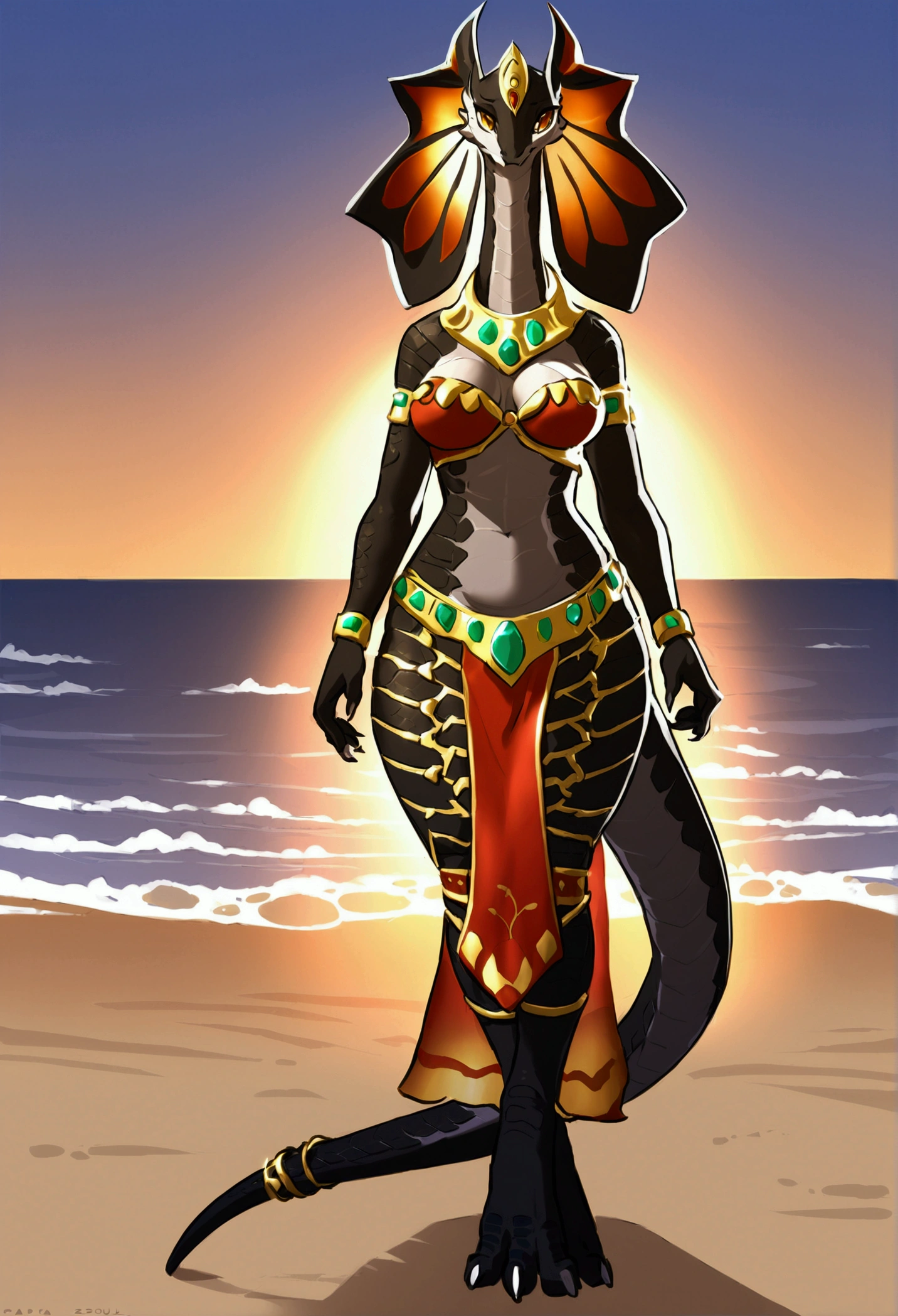 tired expression, 1girl, anthro, furry, fur, fluffy fur, siamese cat, cat girl, white hair (brown highlights), blue eyes, short hair, full body, (19 years), medium breast, thighs, solo, (beach), sunset, half-closed eyes, detailed, belly dancer, depressed, sad, sunset, standing, score_9, score_8_up, score_7_up, score_6_up, score_5_up, score_4_up
