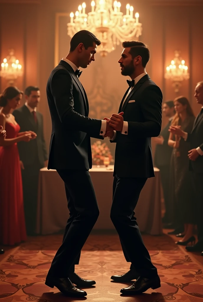 Gay naked ballet dancer with the leg raised high sex position bodyguard hug bare pectoral chest fucking by tango dancer gay dark black shirts and black tie dancer hall salon