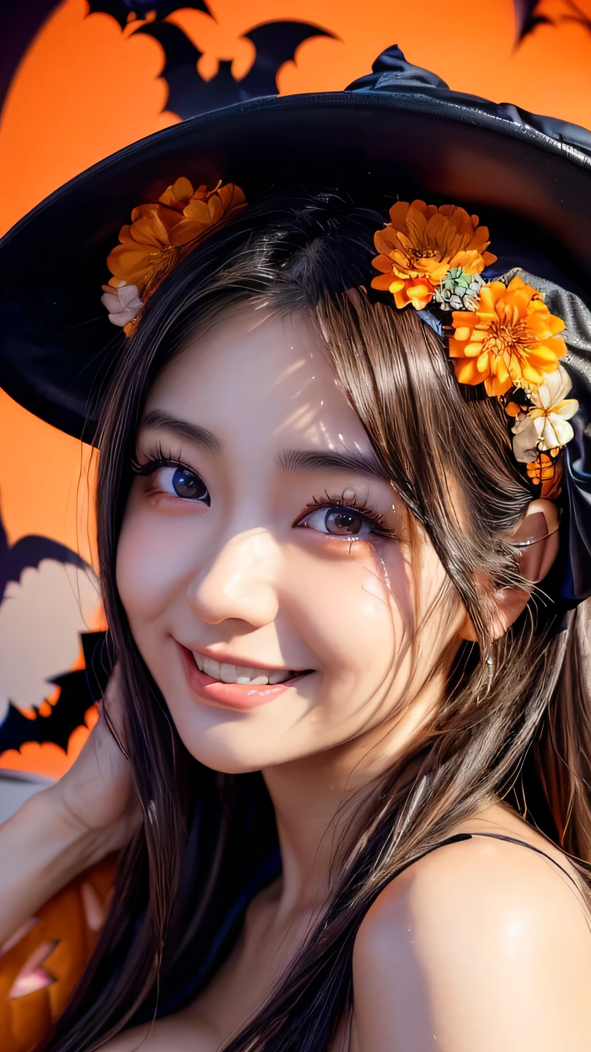 (lying on the floor:2.0),(1girl,extremely cute girl,beautiful girl,ultra detailed face,detailed dropped eyes,charming smile,short hair,japanese young girl,ultra slender:2.0),(halloween costume:2.0),monster costume,pumpkin,jack-o'-lantern,best quality,4k,8k,highres,masterpiece,ultra-detailed,realistic,photorealistic,photo-realistic,vivid colors,studio lighting