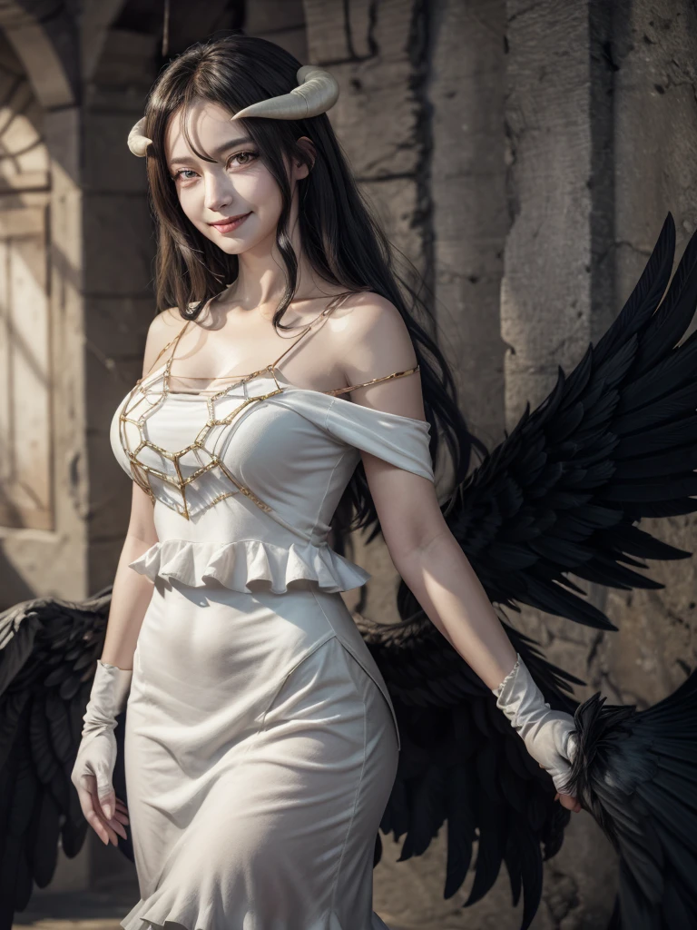 8K、The highest quality of photorealistic RAW photos。1.4)(Mature female werewolf) Personification of super beautiful werewolf(lifelike face) Wolf personification Eagle personification Black and white maid clothes Black and white maidno skirt golden decoration Beautiful expression Ultra high resolution smile Precise details Realistic skin,enticing,