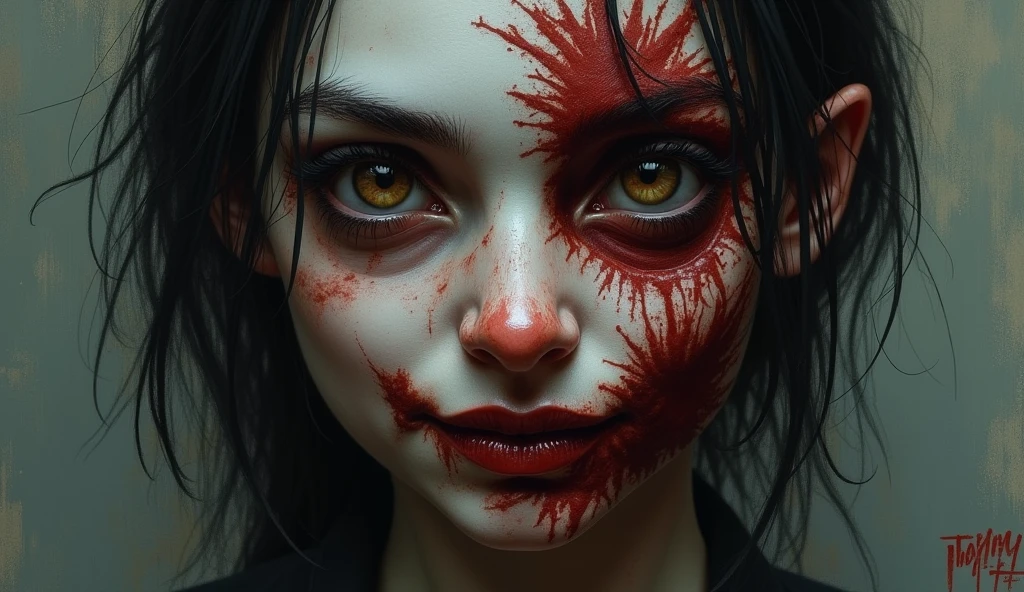 1girl, scarry eyes, bloody, horror (theme), masterpiece, high quality, realistic, detailed, 8k, <lora:Scary_face:0.7>