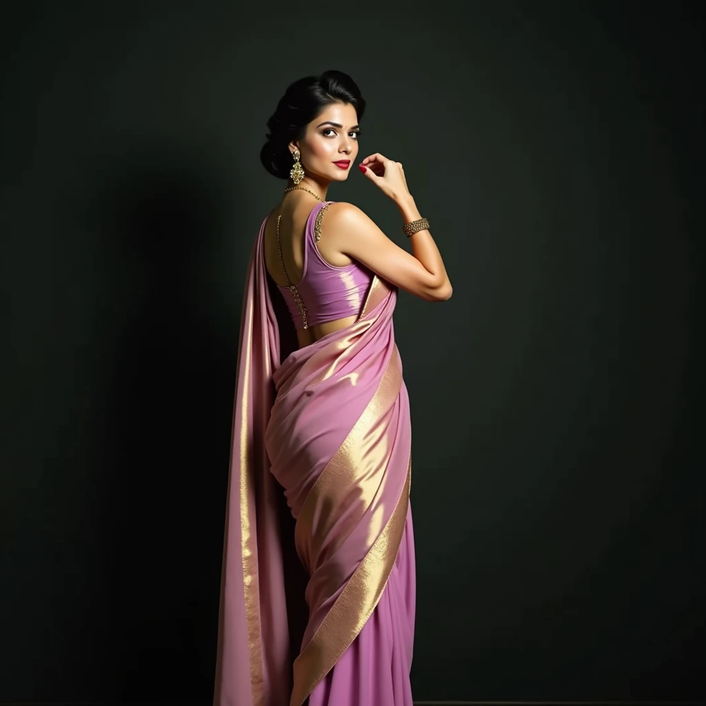 A sad indian Instagram female model is sitting on a luxury sofa, (( grey purple bridal saree )) , another model is trying to calm her, rim light, key lights, dark background, smoke