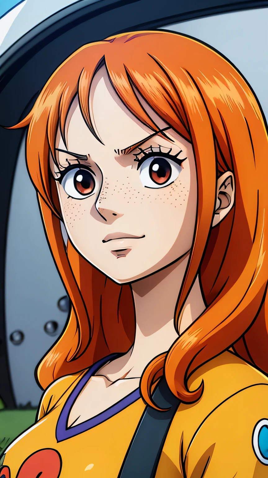 masterpiece, best quality, game cg, 1girl, orange hair, nami \(one piece\), solo, looking at viewer, upper body, depth of field, , , Space colonization, , <lora:one_piece_style:0.74>, one_piece_style