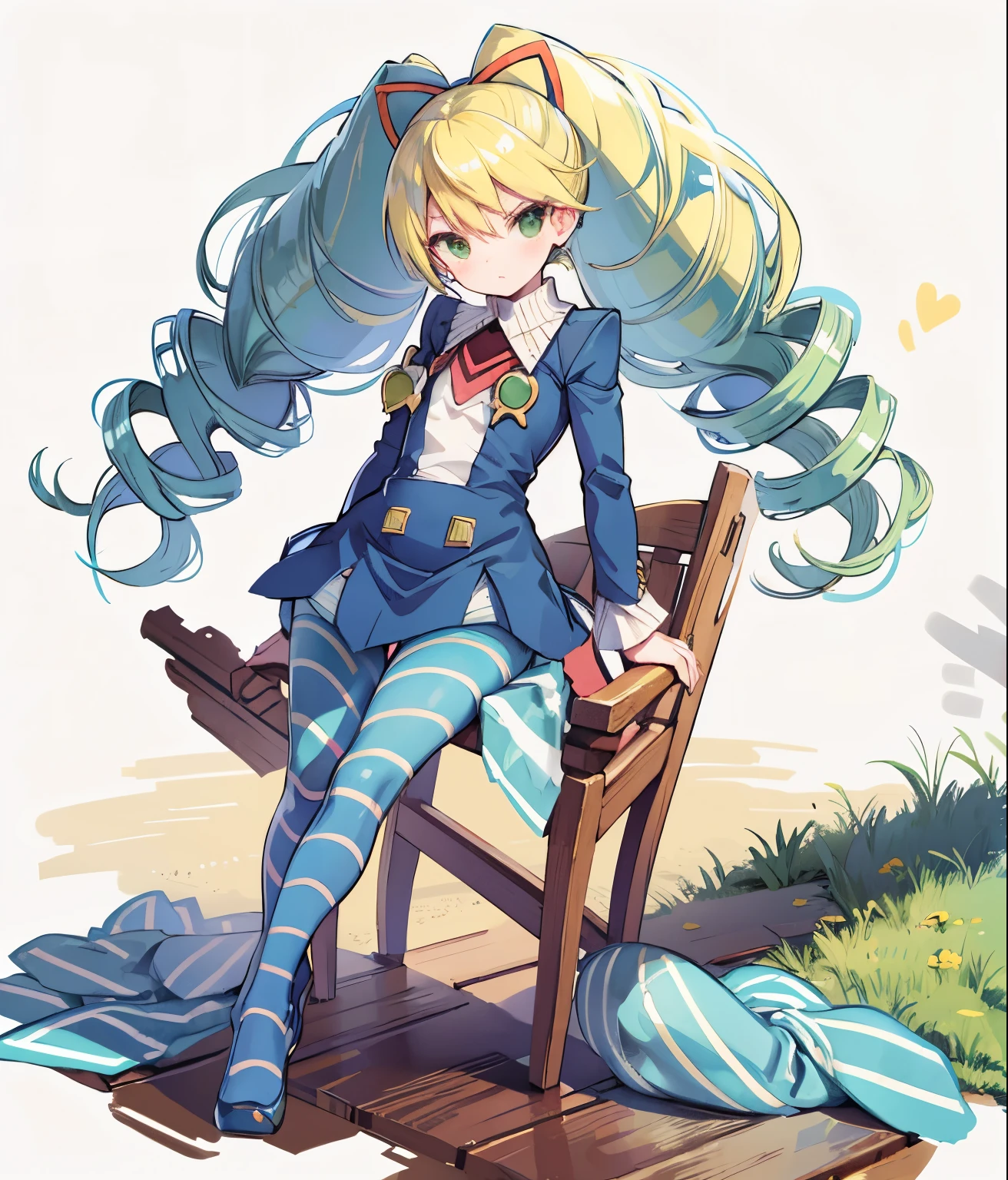 twintails,twin drills,dress,blue pantyhose,striped pantyhose,yellow hair