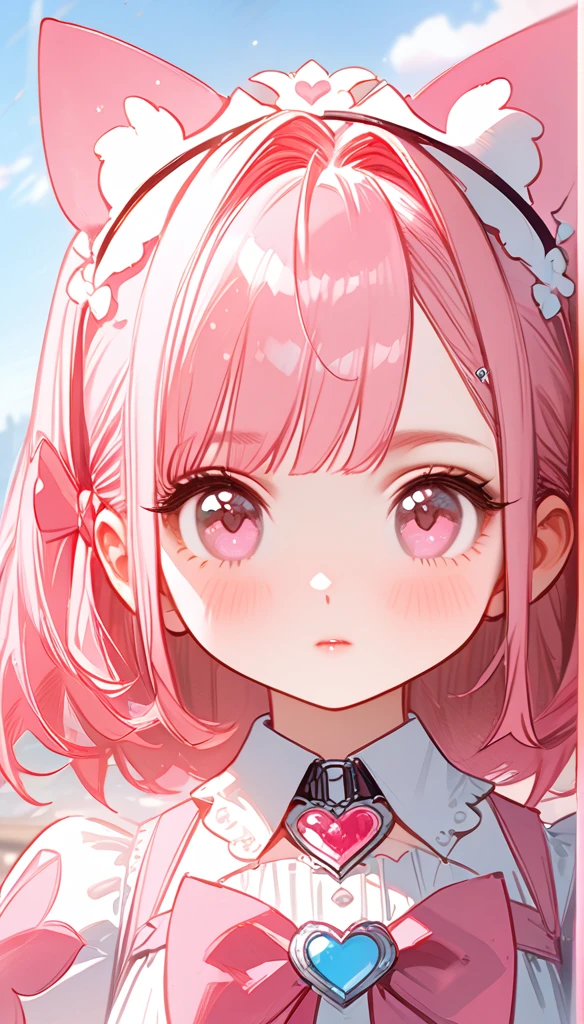 Anime girl with pink hair and a bow, Cute realistic portrait, Gu Weiss, Portrait of a magical girl, Lovely characters, Lovely art style, Anime moe art style,  MapleStory character art , Lovely portrait, Cute anime girl portrait, Small person images, artwork in the style of Gu Weiss, Splash Art Anime