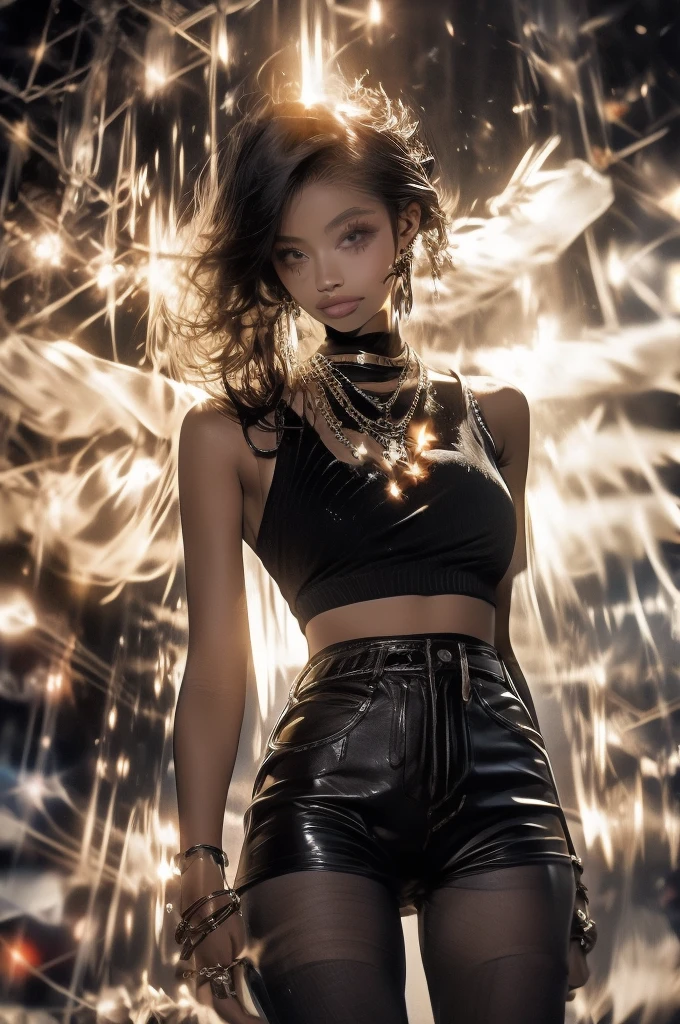 ((1 menina)) Halle Bailey, (nsfw: 1.2), aberto,,ombros expostos,Sharp exposed breasts, roupas abertas, roupas seguradas, rasgadas, ponta do peito exposta, (papel de parede CG Unity 8k muito detalhado), (obra-prima), (melhor qualidade), (super detalhado), (best illustration), (melhor sombra), (realista), (PureErosFace_V1:0.5), lens flare, (profundidade de campo), (natural lightting), ultra-highresolution, (detalhe dos olhos), sorriso encantador, (morena) , ((vestido de noite transparente))), (peito exposto), 18 anos,