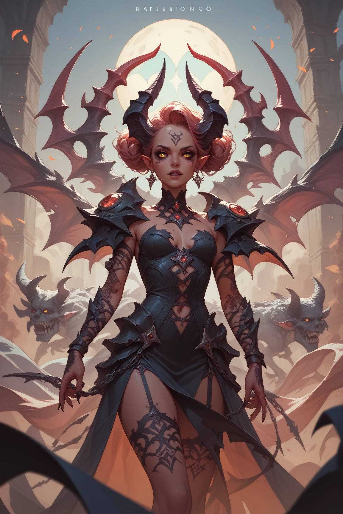 score_9, score_8_up, score_7_up, realistic, concept art, (side view:1.2), 1girl, void queen, (flame wings:1.2), otherworldly, medium breasts, ominous, huge head dress, tall horny headdress, huge horns, spikes, thin black toga, ripped toga, exposed shoulders, (no face, creepy:1.2), long lizard tail, black scales, scaleborn, thighs, sleeves drapery, black lips, covered eyes, (face covered in black:1.2), intimidating, apocalyptic theme, scorched ground, long black claws, black talons, wide hips, hourglass figure, legs spread, standing, smoke, background fire, dark sky, rocks, boulders, lava, black gothic castle, arched back, dynamic pose, dark <lora:pony/twilight_style:0.8> <lora:pony/expressiveh:0.8> expressiveh <lora:pony/vixon_gold:0.5> g0ldl34f <lora:sdxl/sinfully_stylish_sdxl>