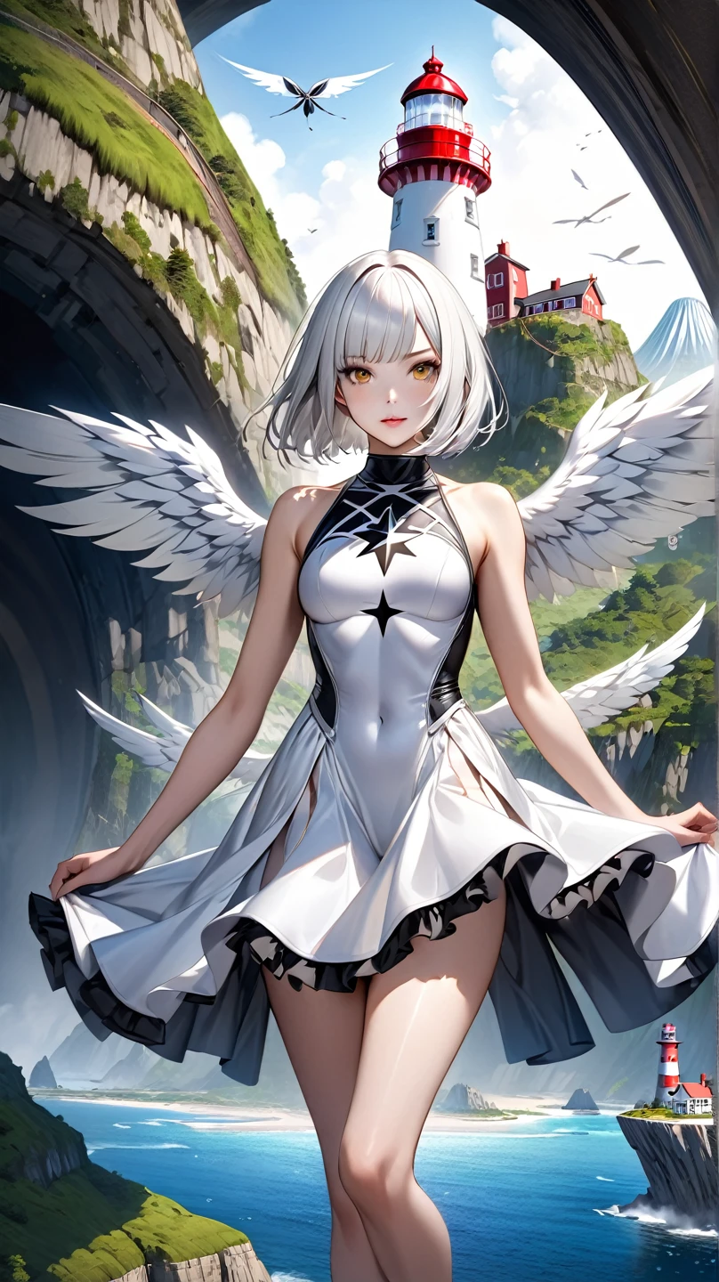 ridiculous resolution, high resolution, (masterpiece:1.4), super detailed, 1angel, seen from above, space, floating, --v 6