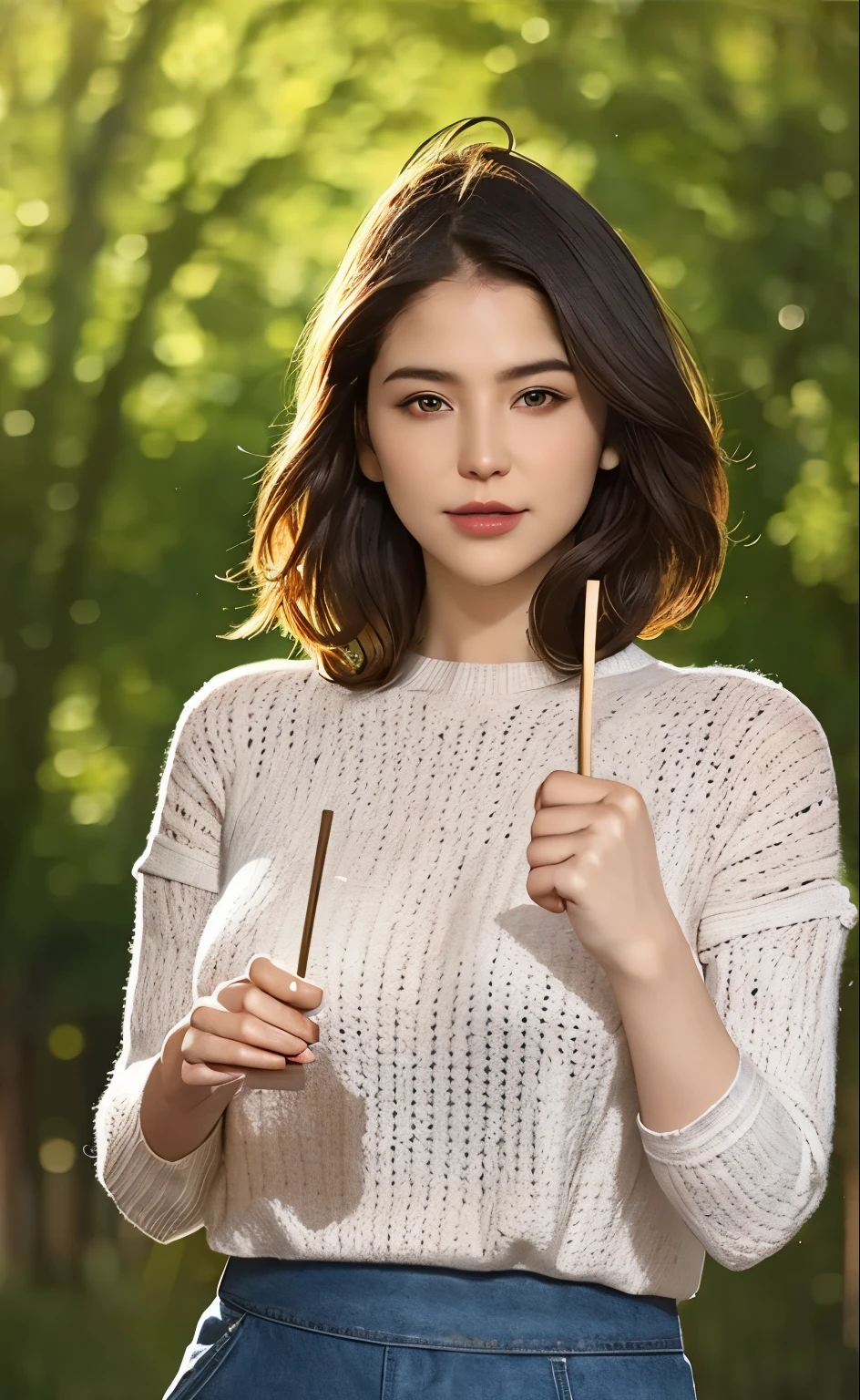 1 girl, ( ), (Bokeh:1.1), closed mouth,A light smile, Realistic, raise your arms , knitted sweater ,
, skyline,
Best Quality, (photoRealistic:1.4), ultra high resolution,