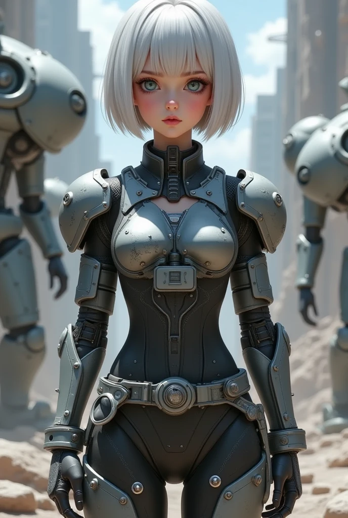 1 Girl，White short hair，Straight bangs，MechWarrior