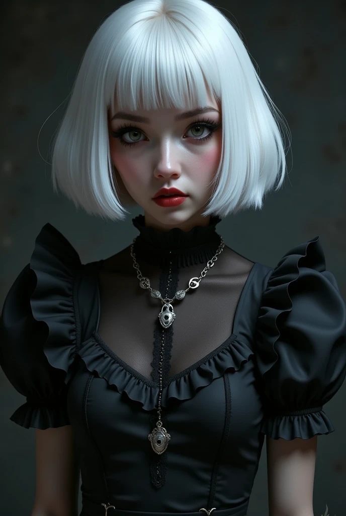 1 Girl，White short hair，Straight bangs，Goth Queen，realistic，Motion Capture