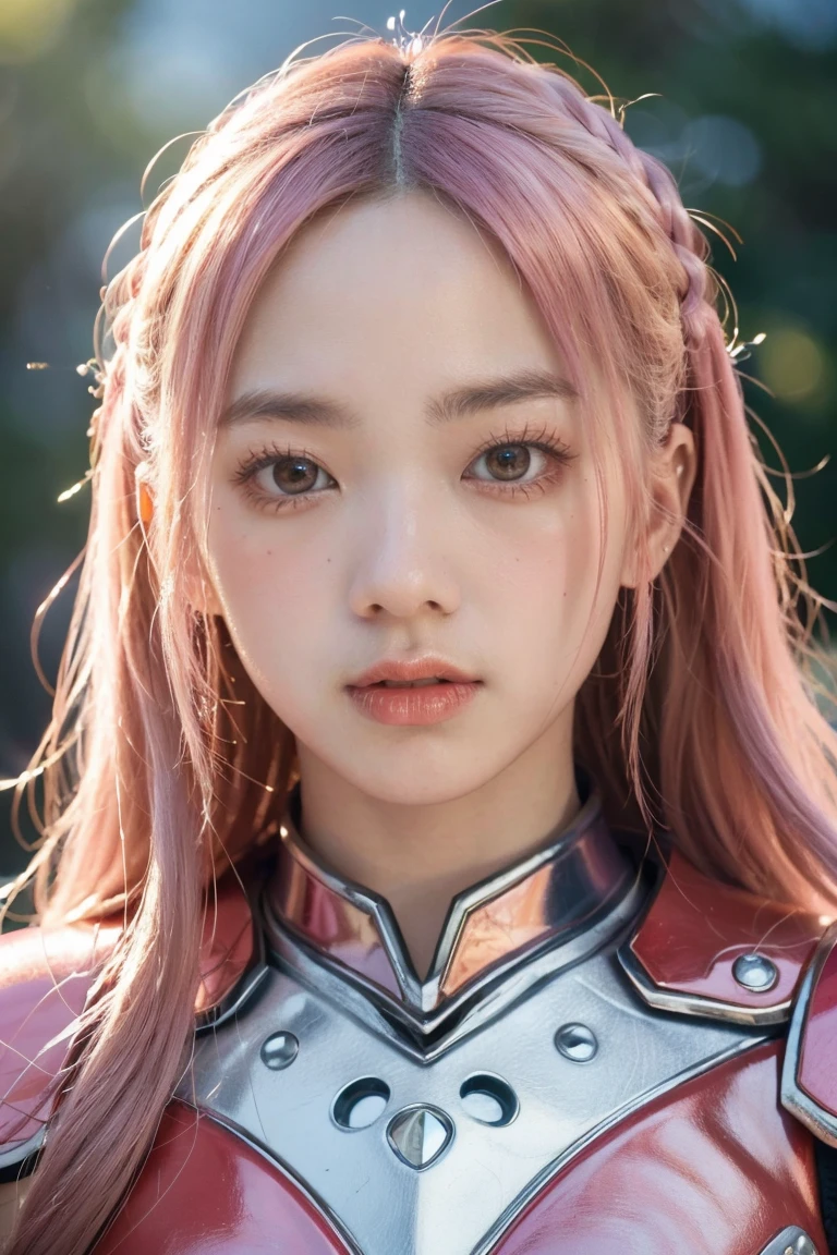 a girl in red armor, pastel plush, iridescent, 90s kawaii anime, beautiful detailed eyes, beautiful detailed lips, extremely detailed face, longeyelashes, portrait, fantasy, soft colors, warm lighting, (best quality,8k,highres,masterpiece:1.2),ultra-detailed,(realistic,photorealistic,photo-realistic:1.37)