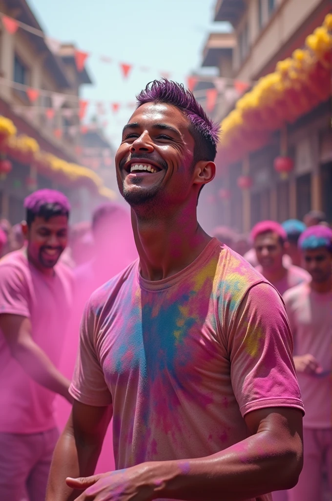 A sexy indian man celebrating holi festival,nsfw,penis, handsome face, colours