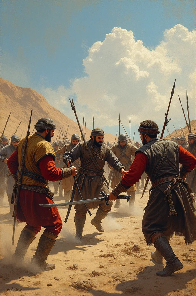 masterpiece, oil painting, image of pitched battle between Israelites and Canaanites in the wilderness, Old Testament, 1600 years before Christ