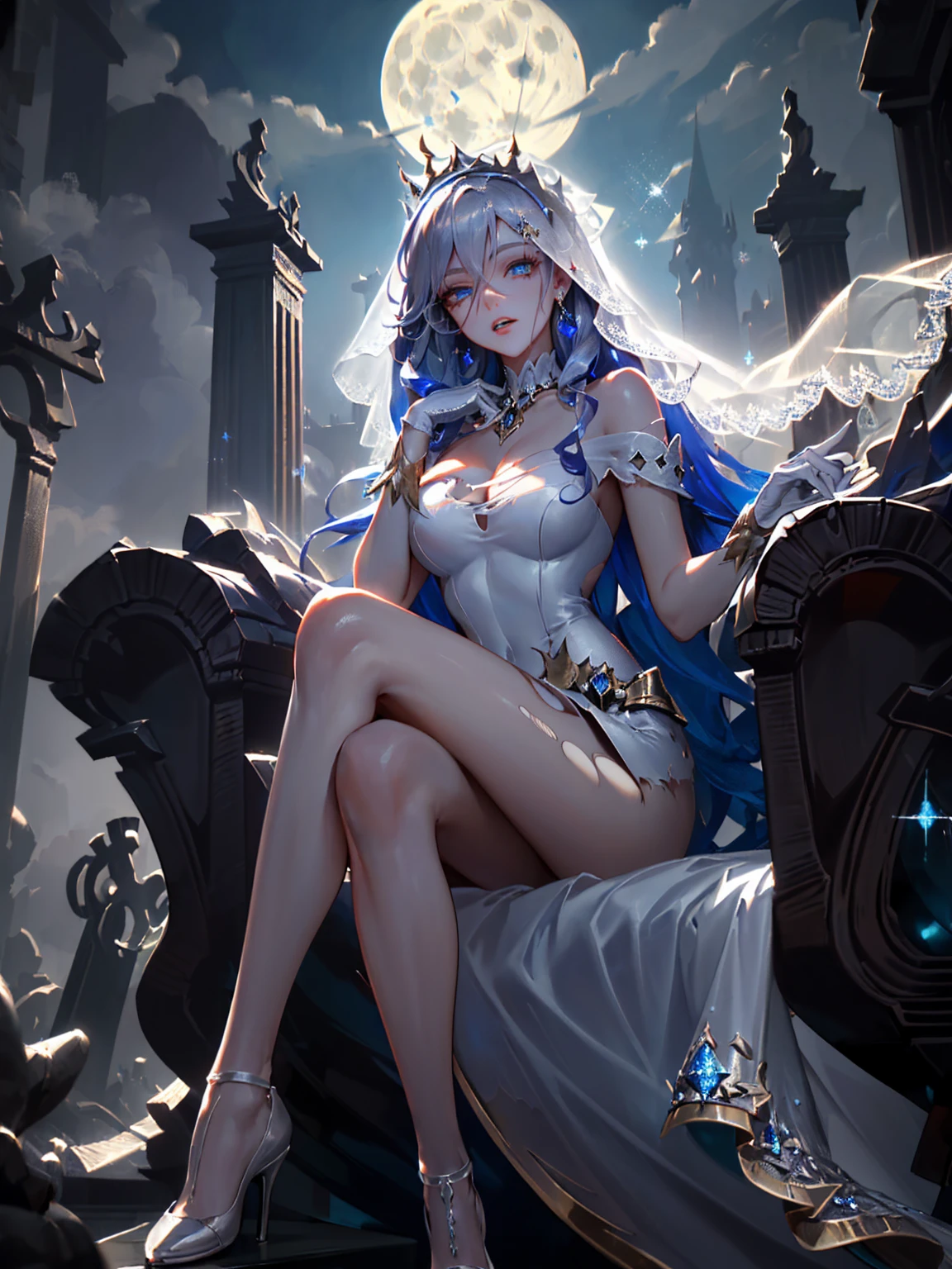 Beautiful Queen,White skin of the,rosy lips,perfect body figure,Hair bundle with golden crown,choker necklace,Gold ornaments,gold,Yingluo,turquesa,sapphires,8K,tmasterpiece,