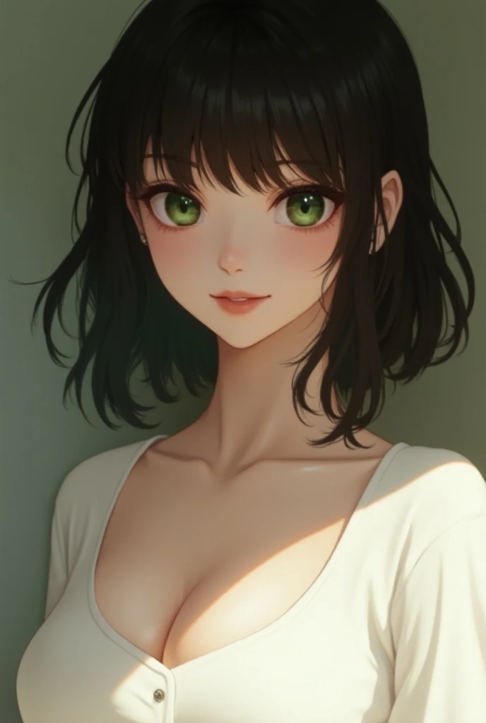A girl like Sakura from Naruto, green eyes, 20 years old, little breasts, half naked
