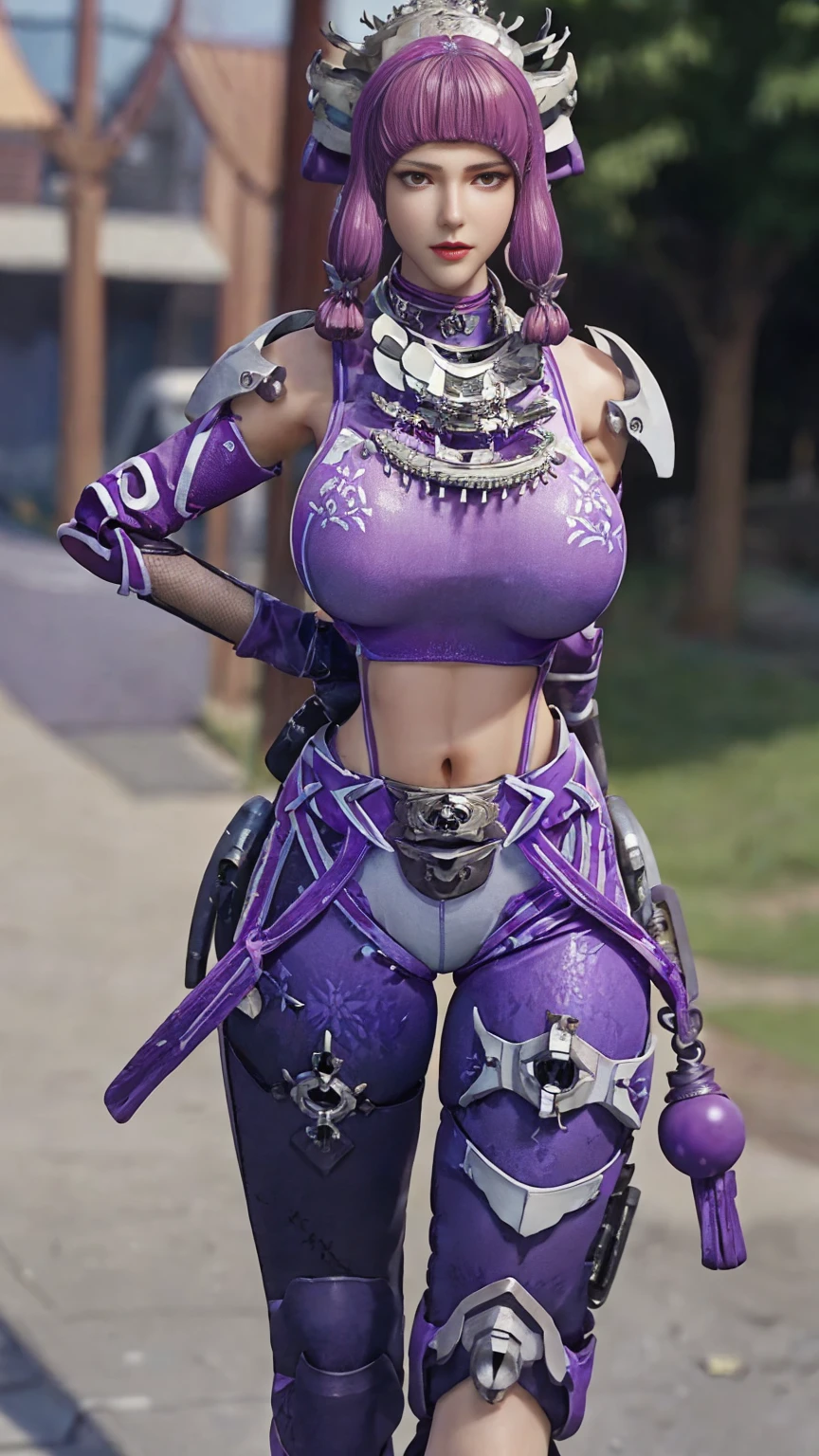  alone ,  Physically Based Rendering , (Fit body),(Huge fake breasts:1.5), Street City, Slim waist, 11-wire ABS, Big buttocks,Lysis,  long legs,(/  pretty cyborg woman,/white mecha girl ,/ cropped top below ,/Purple mecha girl ,Guardian Weapons,Gloves:1.5), walk, (Full body close-up),  looked at the audience , Sweating of the skin, Cleansing the skin, Beauty Model, 4K resolution.