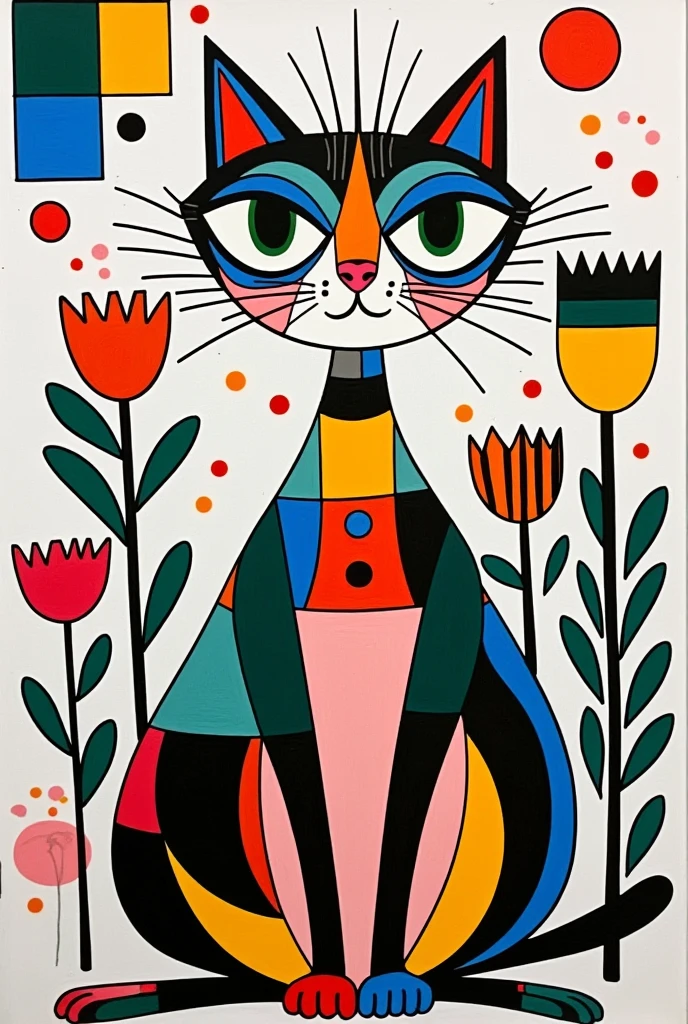 Kandinsky cat,Abstract Art,  lines and shapes, watercolor