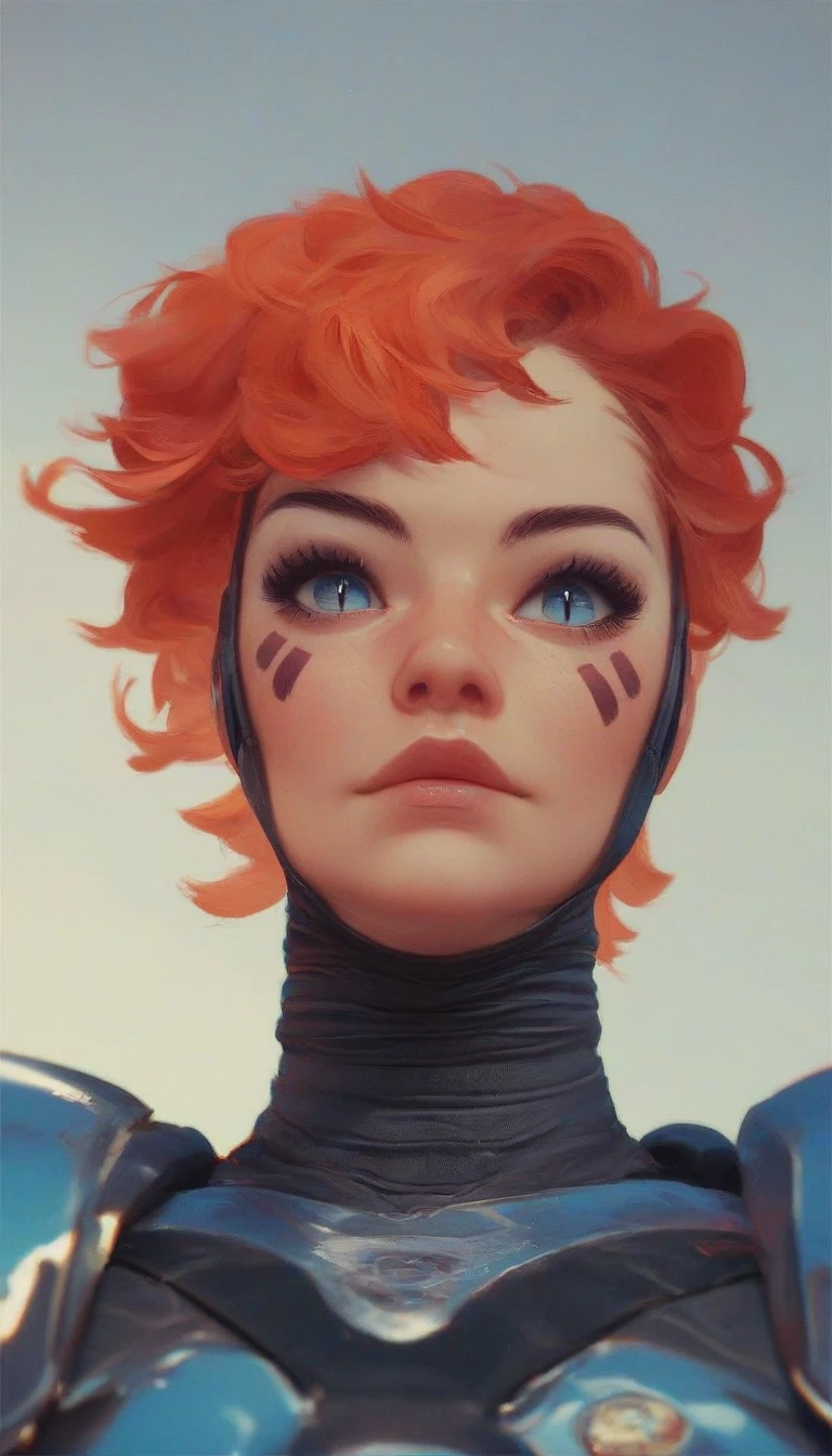 Fraction_5_up,  Fraction_6_up, Fraction_7_up,  Fraction_8_up, Fraction_9_up,
 Portrait of a catwoman soldier in full armor,  facial marker ,Round Face，cute， blue eyes, Red Hair，slit pupils