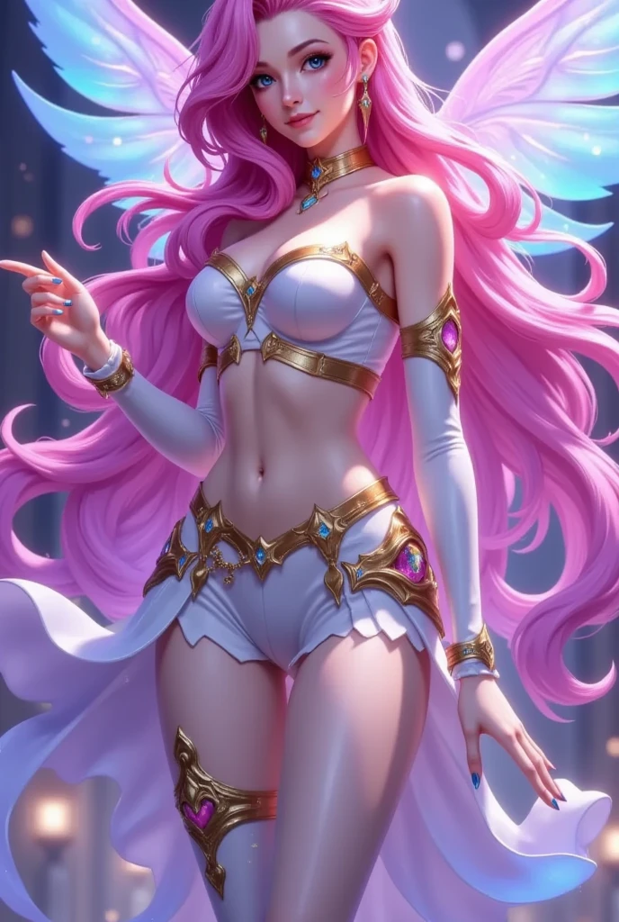   Seraphanie in League of Legends ，A woman in a costume,   pink hair ，  blue eyes， invisible wings，Yang J conceptual art , pixiv, Fantasy Art,   cushart krenz keyframe art mage girl skin，exquisite skin design ， ,Skin details，  Extremely detailed Artgerm artwork  , Official character art,  Kamisato Ayaka Genjin  ,   Style Art Jem  , anime character art  , Epic Mage Girl Character  , detailed anime character art  , Anime Goddess