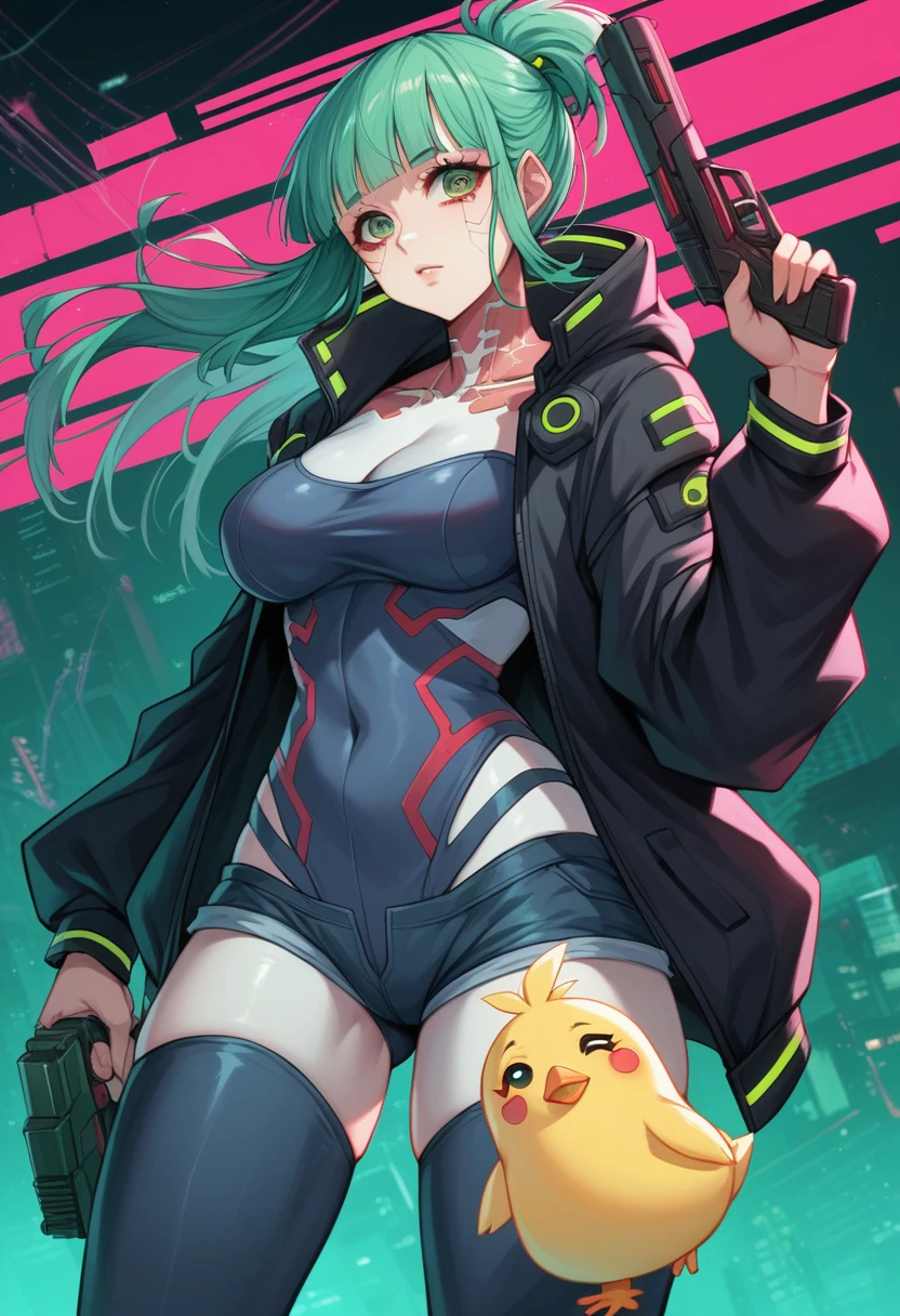  a woman with green eyes and a black jacket holding a gun, cyberpunk anime art, chica anime cyberpunk, best anime 4k konachan wallpaper, anime girl cyberpunk mech, female cyberpunk anime girl, cyberpunk anime art, anime style 4k , digital cyberpunk anime art, Cyberpunk Anime Girl with Hoodie, Anime Wallpaper 4k, Anime wallpaper 4 k, cyberpunk anime Big Breast 
