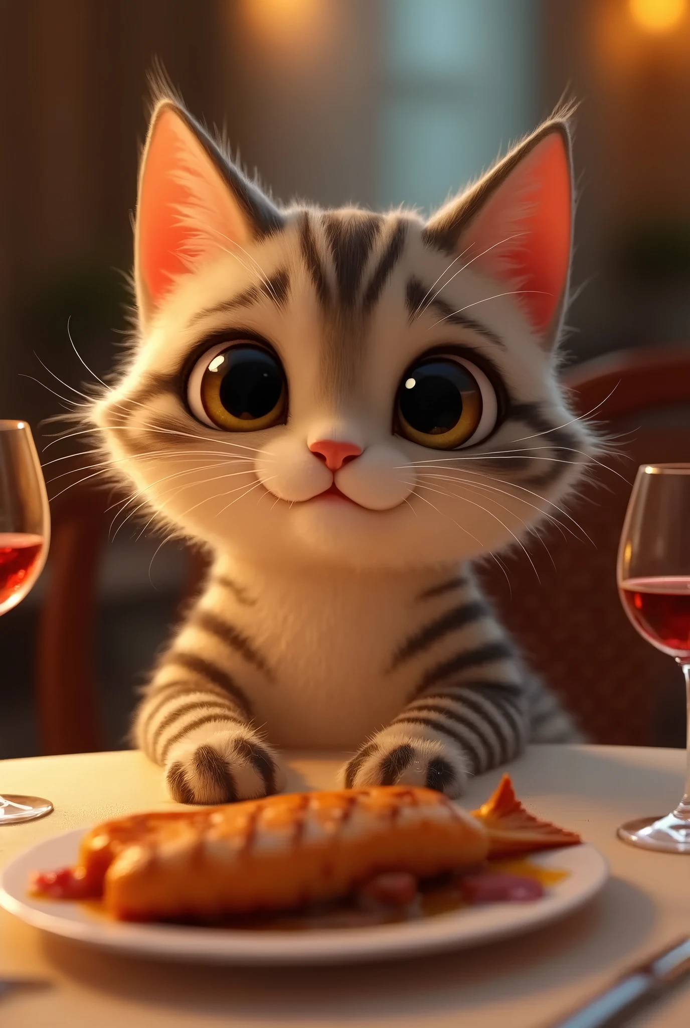 Cat eating pizza and drinking wine