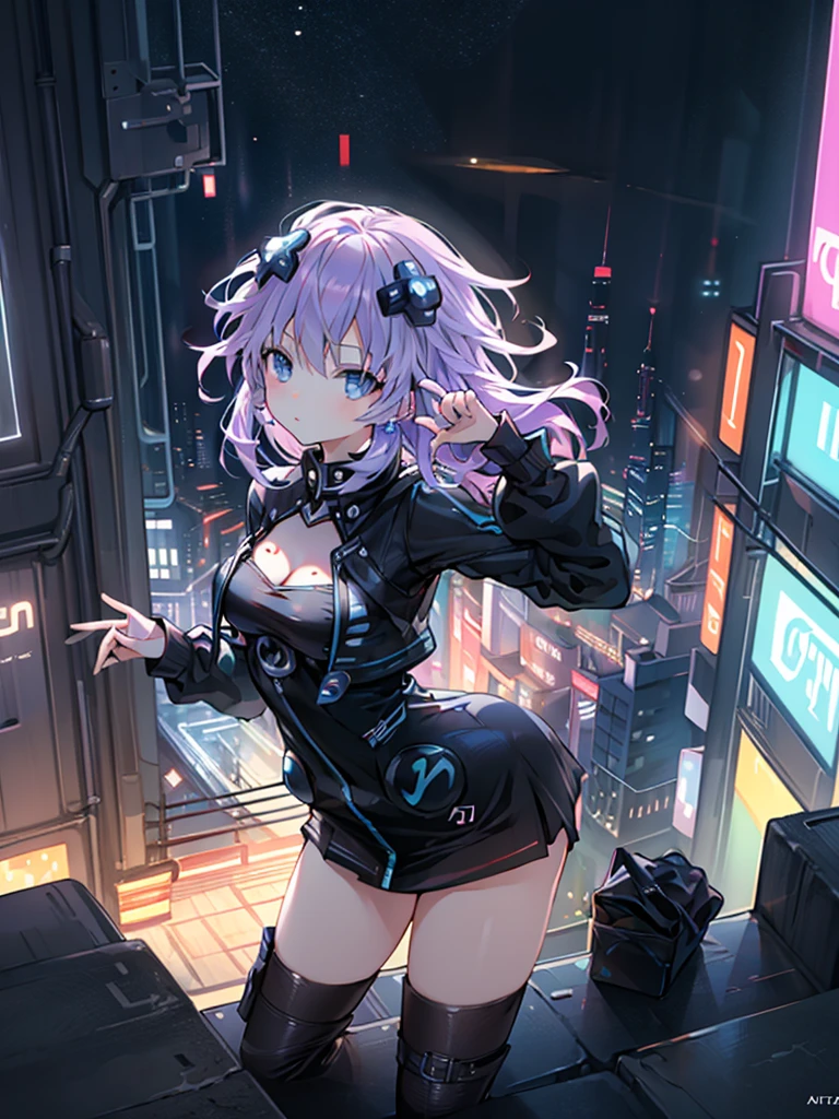 masterpiece, best quality, highres, lu1, cyborg, multicolored hair, makeup, bare shoulders, black leotard, highleg leotard, (thong:1.1), white jacket, open jacket, belt, shorts, lucy \(cyberpunk\) sitting a bench in a city,crossing legs, holding,,holding, holding cigarette between fingers, anime cyberpunk art, digital cyberpunk - anime art, seductive anime girl art, female cyberpunk anime girl, Looking at the viewer, full moon over the city, night