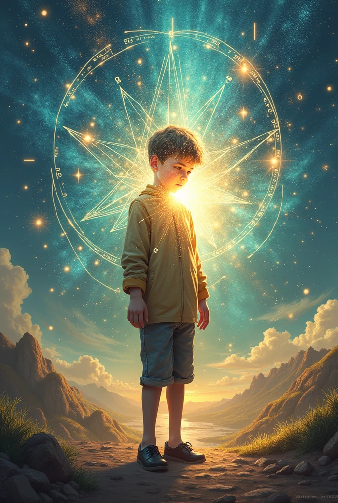 Master of Imagination: (((Close-up on a boy creating magical worlds with his mind))), digital illustation, estilo de fantasia infantil inspirado em contos de fadas, Magical scenery with fantastic creatures and floating castles, paleta de cores vibrantes com tons de azul e amarelo, Magic Light Soft Illumination, alta resolução, perspectiva criativa, Image quality emphasizing the imagination of the young artist.