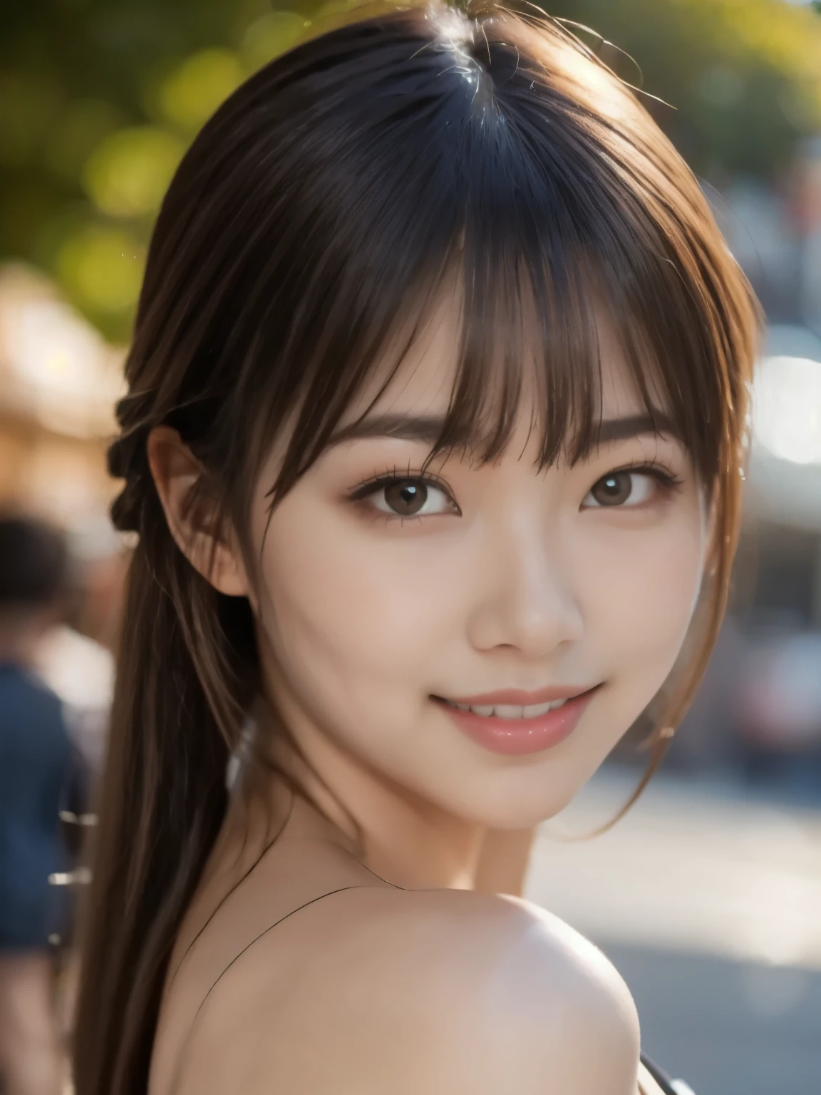 Beautuful Women、18year old、nudde、NSFW、Japanese houses、veranda、poneyTail、A smile