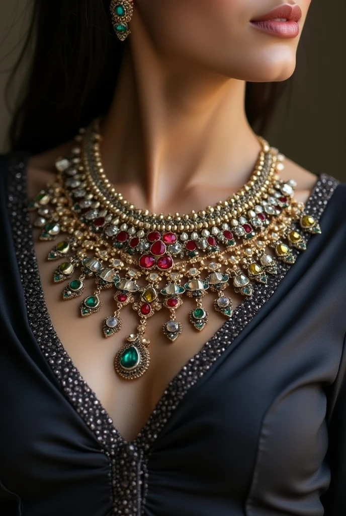 Egyptian women's necklace with 7 colored stones on a white stone