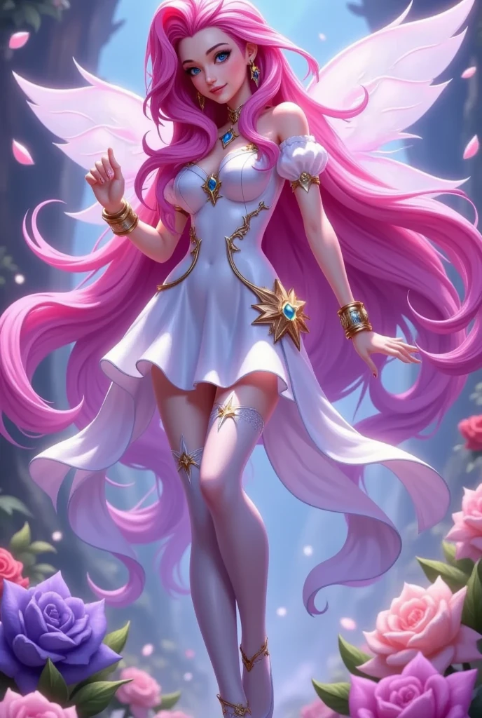    Seraphine in League of Legends  ，Flower Fairy，flowing tulle fairy skirt,    Pink Haired  ，   blue eyes， intangible wings ，Yang J Concept Art , pixiv, Fantasy Art,    cushart krenz keyframe art witch girl skin，exquisite skin design  ， ,Skin details，   Extremely Detailed Artgerm Paintings   , Official character art,   Kamisato Ayaka Genjin    ,    Style Art Jem   , anime character art   , Epic Mage Girl Character   , detailed anime character art   , Anime Goddess