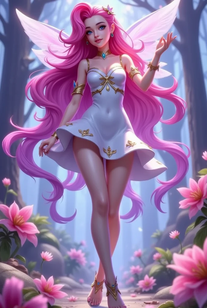    Seraphine in League of Legends  ，Flower Fairy，short dress,    Pink Haired  ，   blue eyes， intangible wings ，Yang J Concept Art , pixiv, Fantasy Art,    cushart krenz keyframe art witch girl skin，exquisite skin design  ， ,Skin details，   Extremely Detailed Artgerm Paintings   , Official character art,   Kamisato Ayaka Genjin    ,    Style Art Jem   , anime character art   , Epic Mage Girl Character   , detailed anime character art   , Anime Goddess