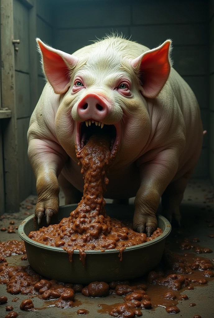 breathtaking oil painting, masterpiece, best quality, an incredibly obese anthro pig lying on a pile of food, obese, incredibly obese, pig, female, bottom heavy,, wide hips, food, pile of food, food everywhere, slob,, lying in a pile of food, naked, nude, dark bathroom, night, blonde hair, long hair, curly hair, green eyes, , photorealistic oil painting, by charlie bowater, fine details, by wlop, trending on artstation, very detailed
