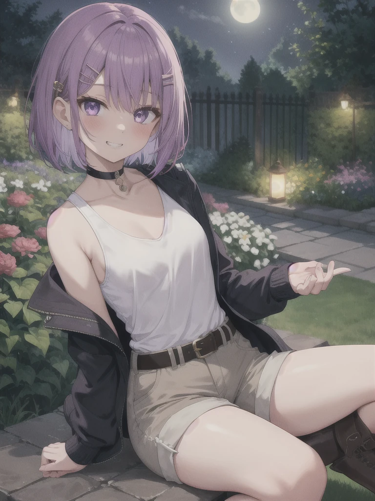 Hololive、Cat porridge、Cat girl、Full Color、Leather jacket、Tank top、Short skirt、girl、Ahegao、Smirking face、Tongue sticking out、The hair color is always light purple、Sweaty skin、In public、public、Big Tits、Pussy juice、field、Fingering masturbation、Squirting、Climax