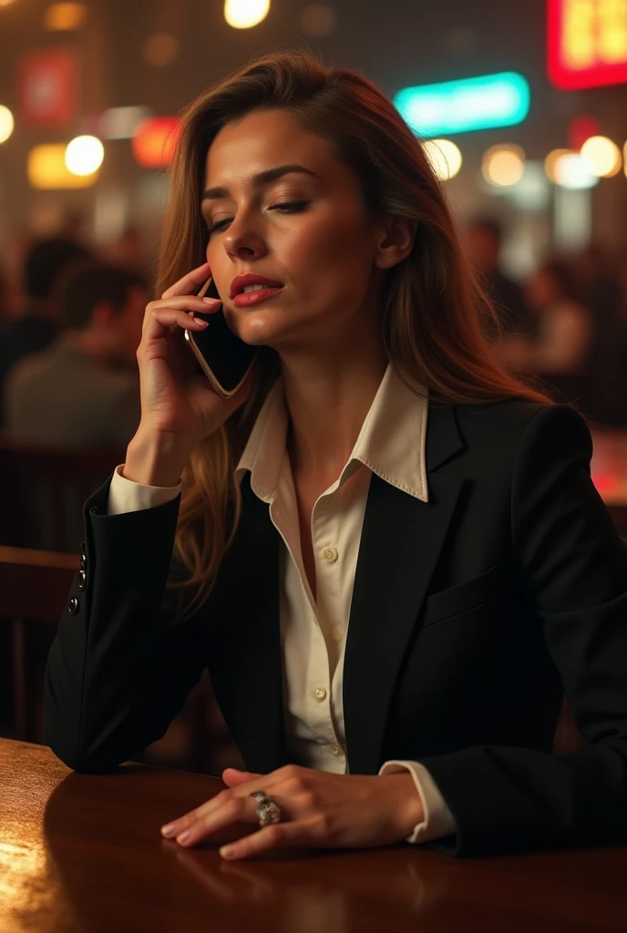 Executive woman, with serious face, smoking a cigarette in his office