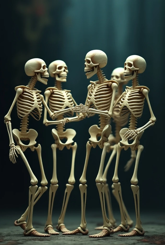 Three skeletons,simple background,