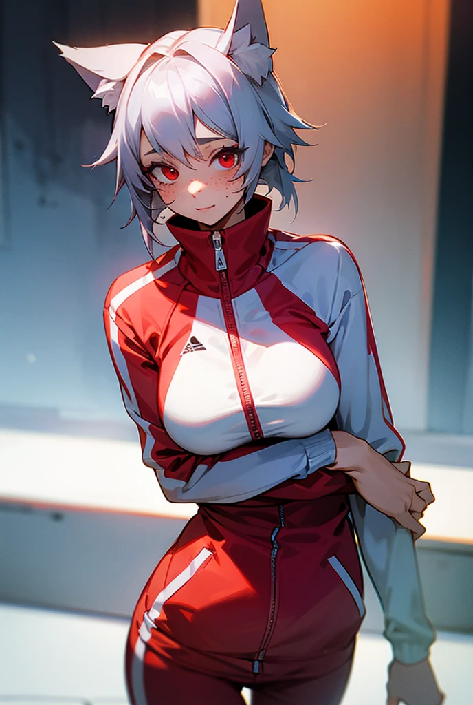 girl,sexy,grinning,long ponytail,wearing a tight see trough shirt,sweating,looking at viewer,groping her own 