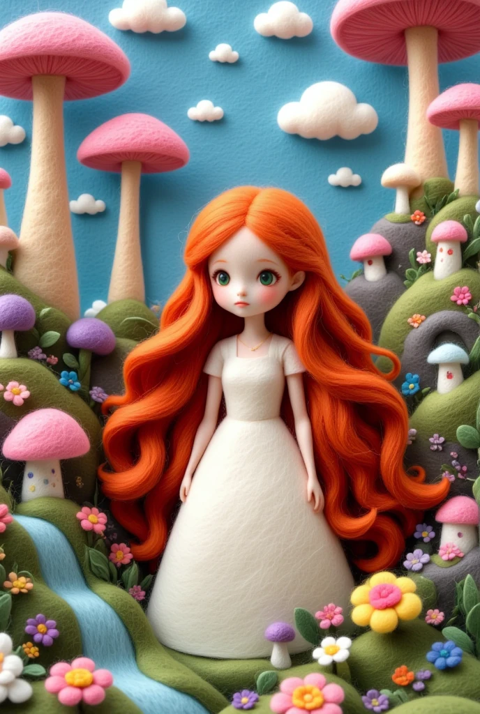 Very strong felt style，Girl with long red hair，Dreamy and beautiful， Fairy Tale World 