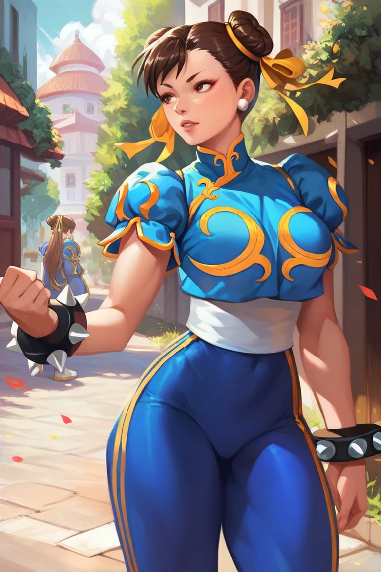 score_9, score_8_up, score_7_up, score_6_up, BREAK, Sakimi chan style, (masterpiece: 1.0), best quality,  highest quality, best quality, chun-li, street_fighter, 1girl, brown_hair, brown_eyes, perfect anatomy, perfect composition, perfection
