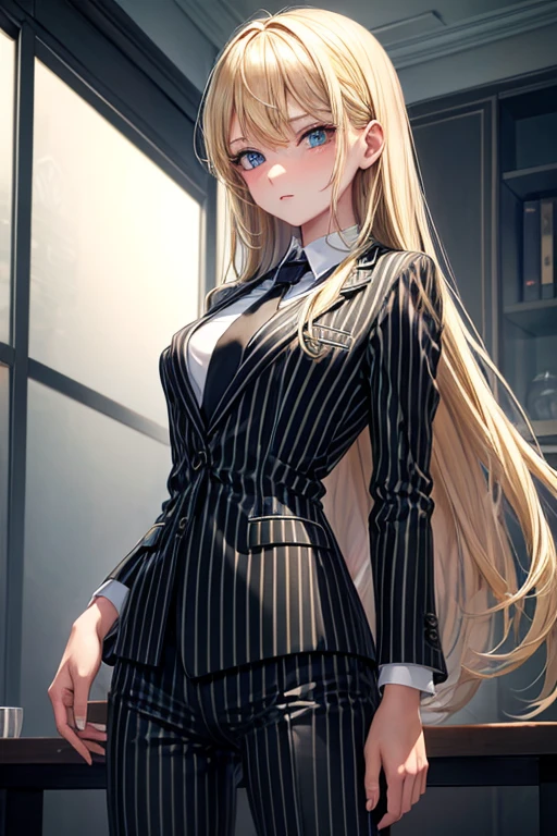  (((Full and soft breasts,)))(((Huge breasts))) (((Cleavage))) (Perfect curvy figure),1 Girl, Animation 2 only.5D style image of a woman wearing a short black skirt and suit, Surreal woman, Digital Anime Illustration, Office Clothing, Office female staff, Attractive anime girl, Digital Animation Art, Surreal details, detailed Digital Animation Art, Realistic textures, Blonde twin tails. 4K, School girls, Any digital art on pixiv (Detailed CG)