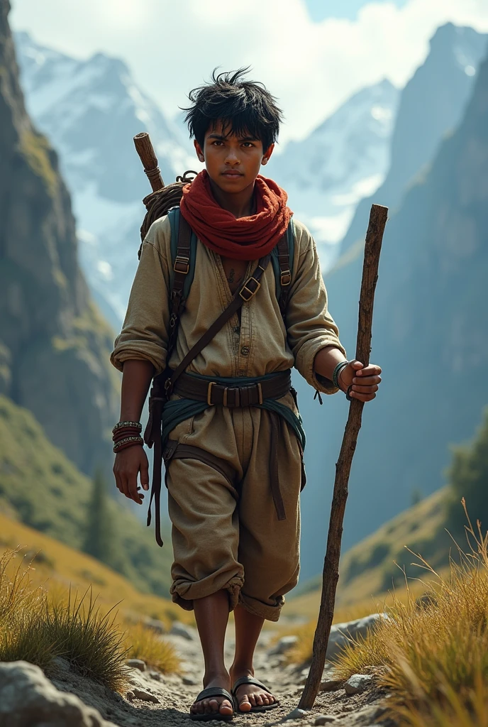 A s 
boy coming alone in dificult way