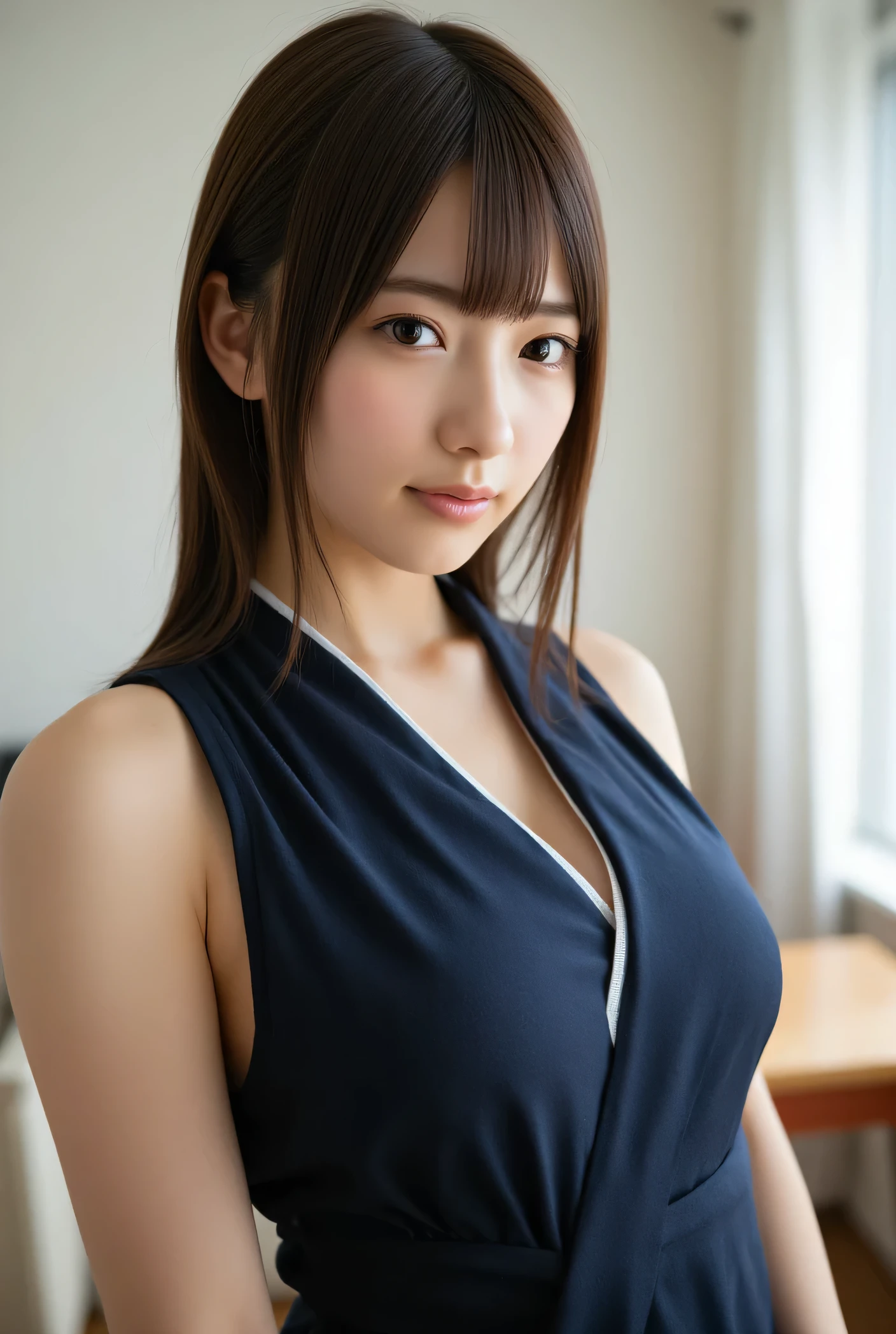 [Photorealsitic], Colossal ，Beautuful Women，Bigchest，Large breasts，The chest is huge，crisp breasts，full，red rip，teens girl，adolable，ssmile，Shirai Shirai，Realistic style，Realiy，amazing detailed，Ninja clothes