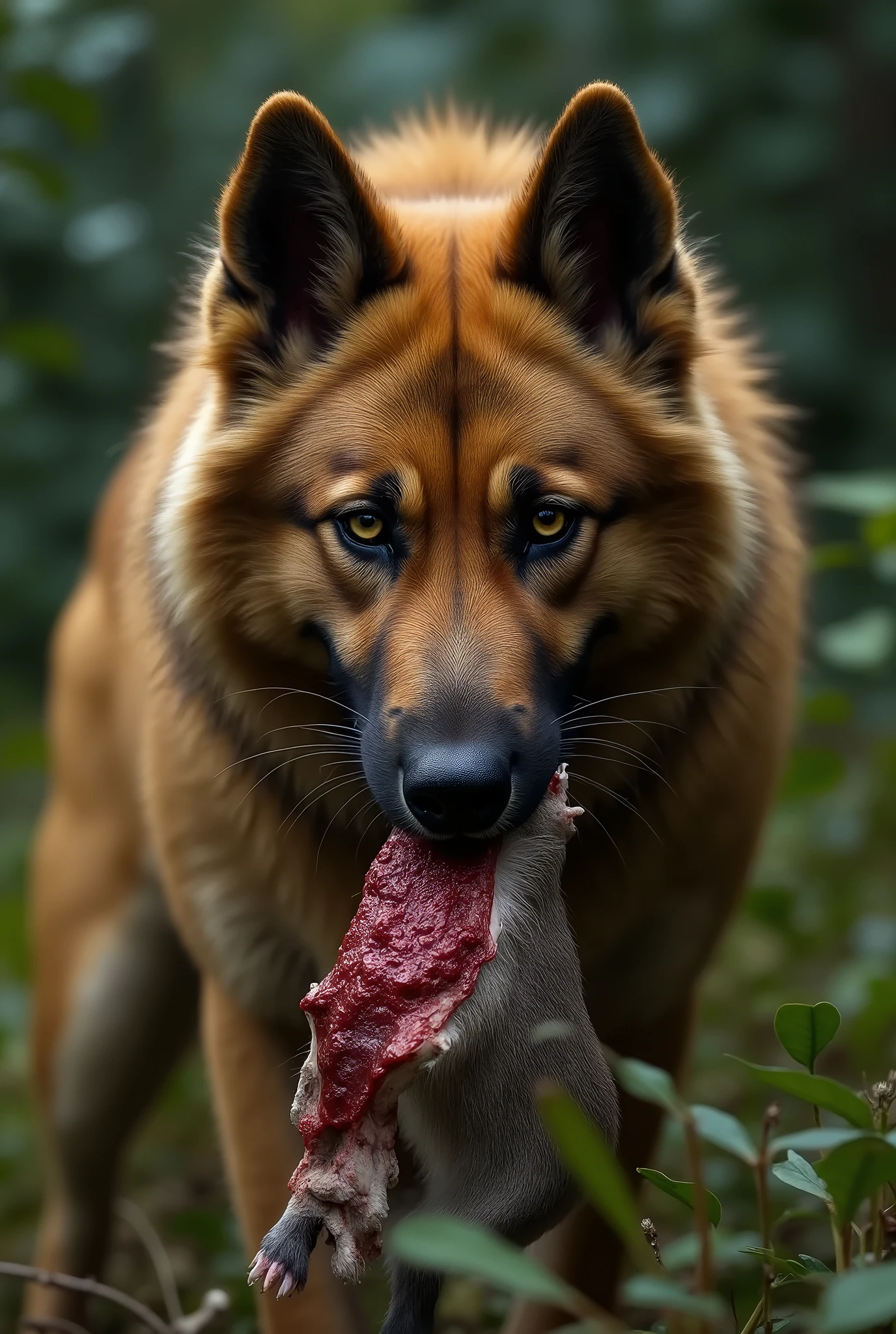 Husky dog killing black people on the street, lots of blood and people crying