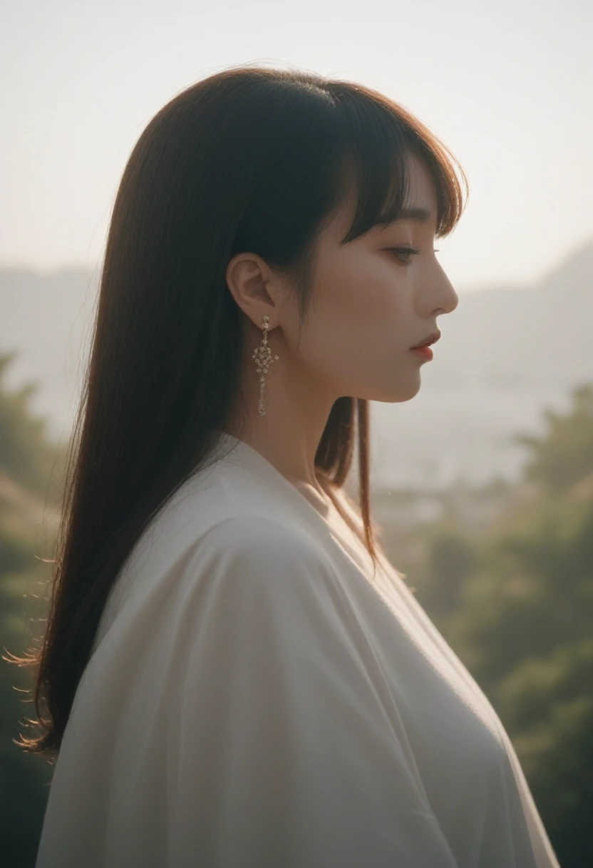  (( best quality, 8 thousand, masterpiece:1.3)) Korean woman, beautiful, profile,  high bridge, Nose emphasis , huge boobs, 20s woman, 