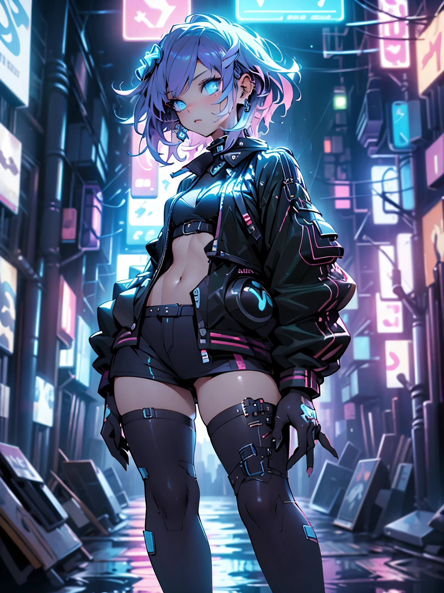 Cyberpunk Concept, rain, Neon lights, High resolution , masterpiece , necessary, Anatomically Correct, Awarded many times , The best quality, Detail, HD model, Details altos, lyrics, quality, improvement, Textured leather, UHD, from above, posing from a tall building where you have a very detailed wide view of the city, low angle shot